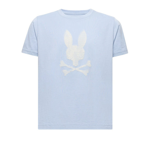 Light blue t-shirt with a white bunny design on a white background
