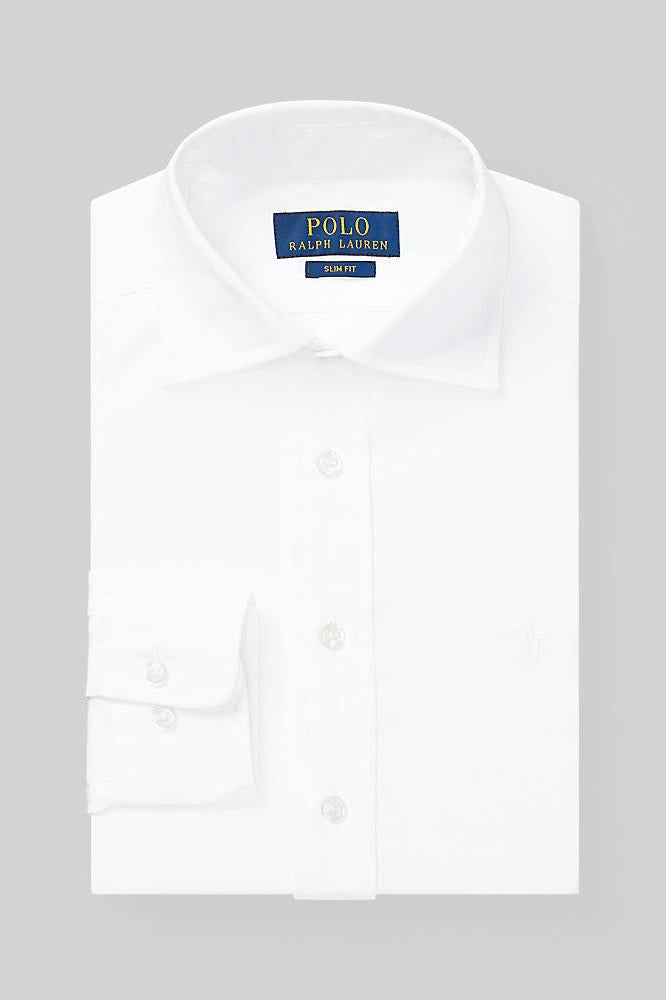 Polo Ralph Lauren Boys Fine Tailoring Slim Fit White Cotton Dress Shirt