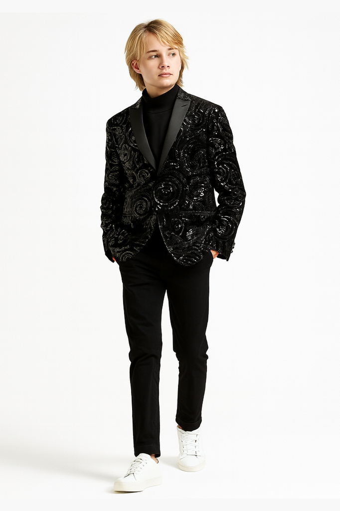 Tallia Boys Black Velvet Knit Sports Jacket
