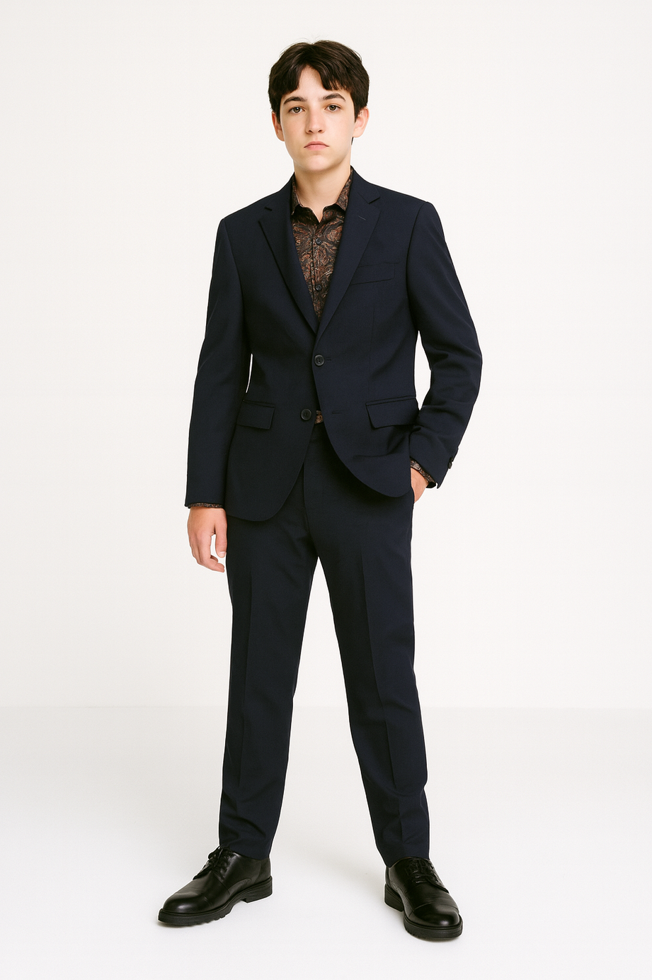 Tallia Boys Husky Black Plaid Wool Suit-NorthBoys