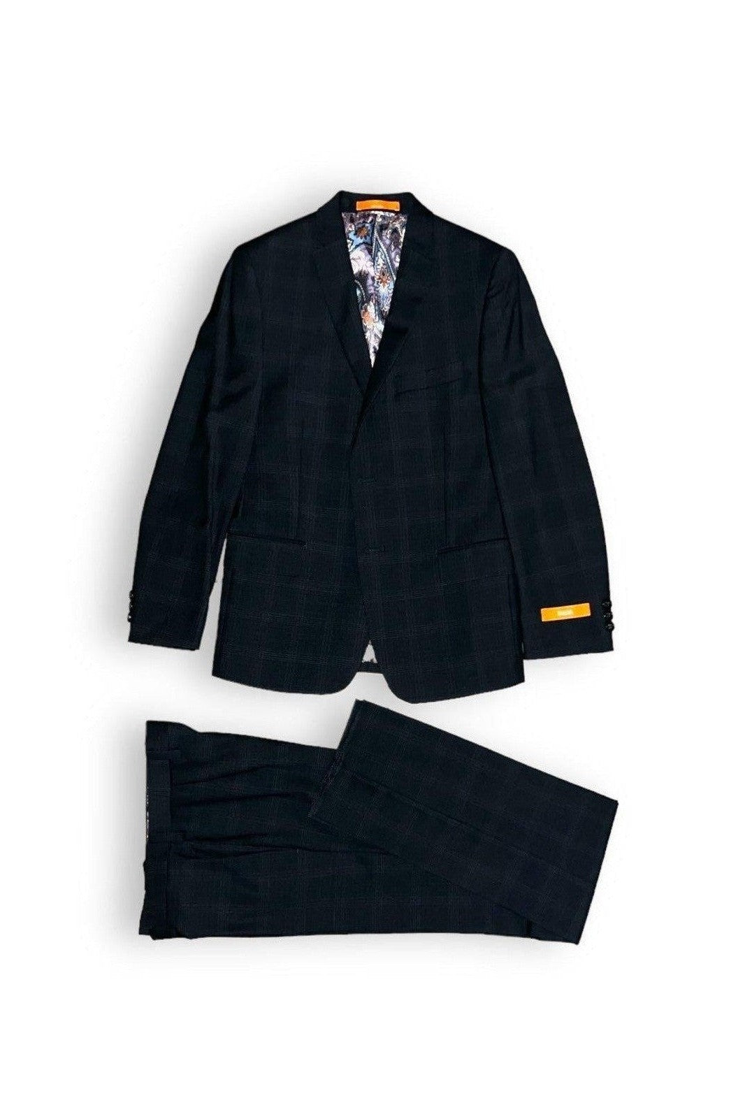 Tallia Boys Skinny Black Plaid Wool Suit-NorthBoys