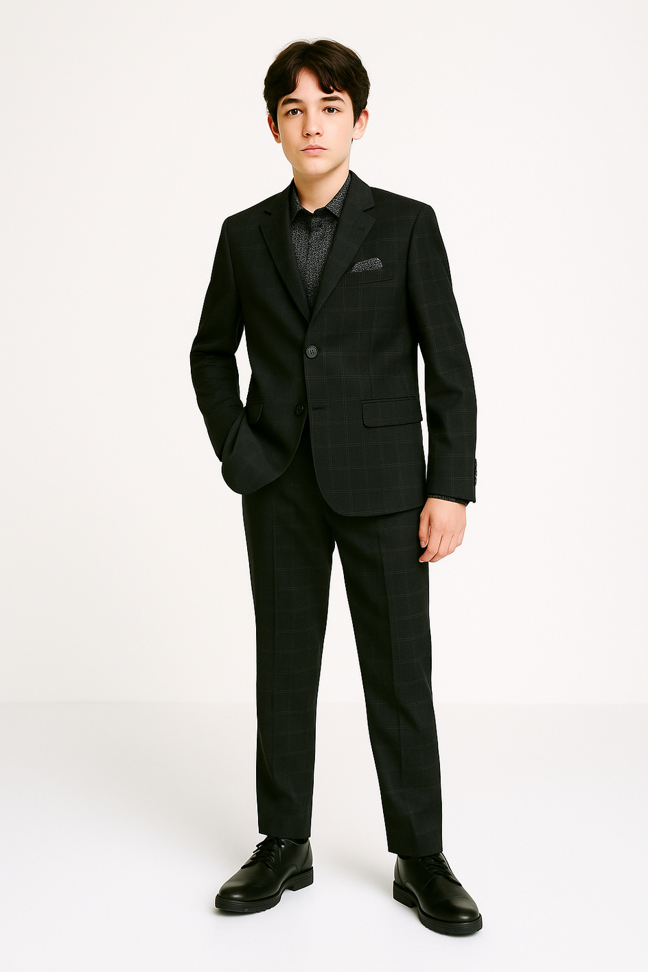 Tallia Boys Skinny Black Window Pane Suit-NorthBoys