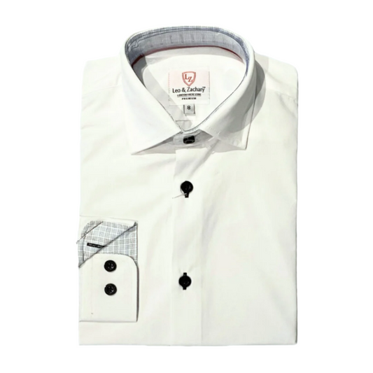 Boys White w/ Black Non-Iron Dress Shirt