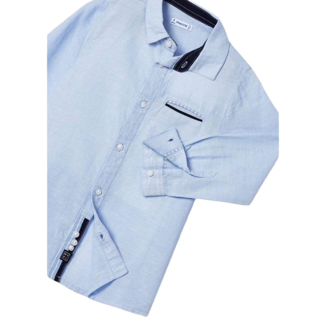 Mayoral Mini Long Sleeve Linen Dress Shirt_ Blue 3165-41