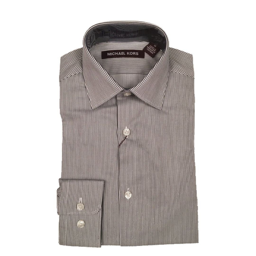 Michael Kors Boys Cotton Charcoal/White Striped Dress Shirt