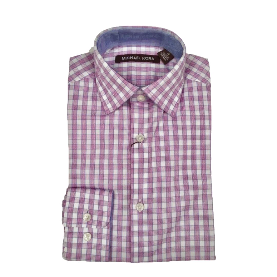 Michael Kors Boys Cotton Pink/White Check Dress Shirt