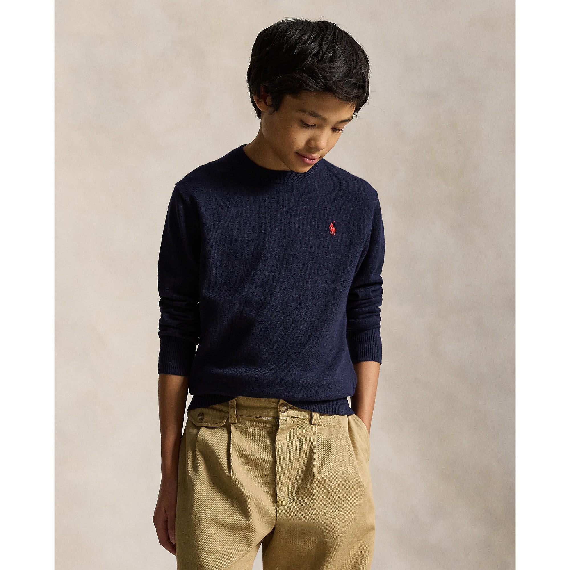 Polo Ralph Lauren Boys Fine Cotton Navy Crewneck Sweater