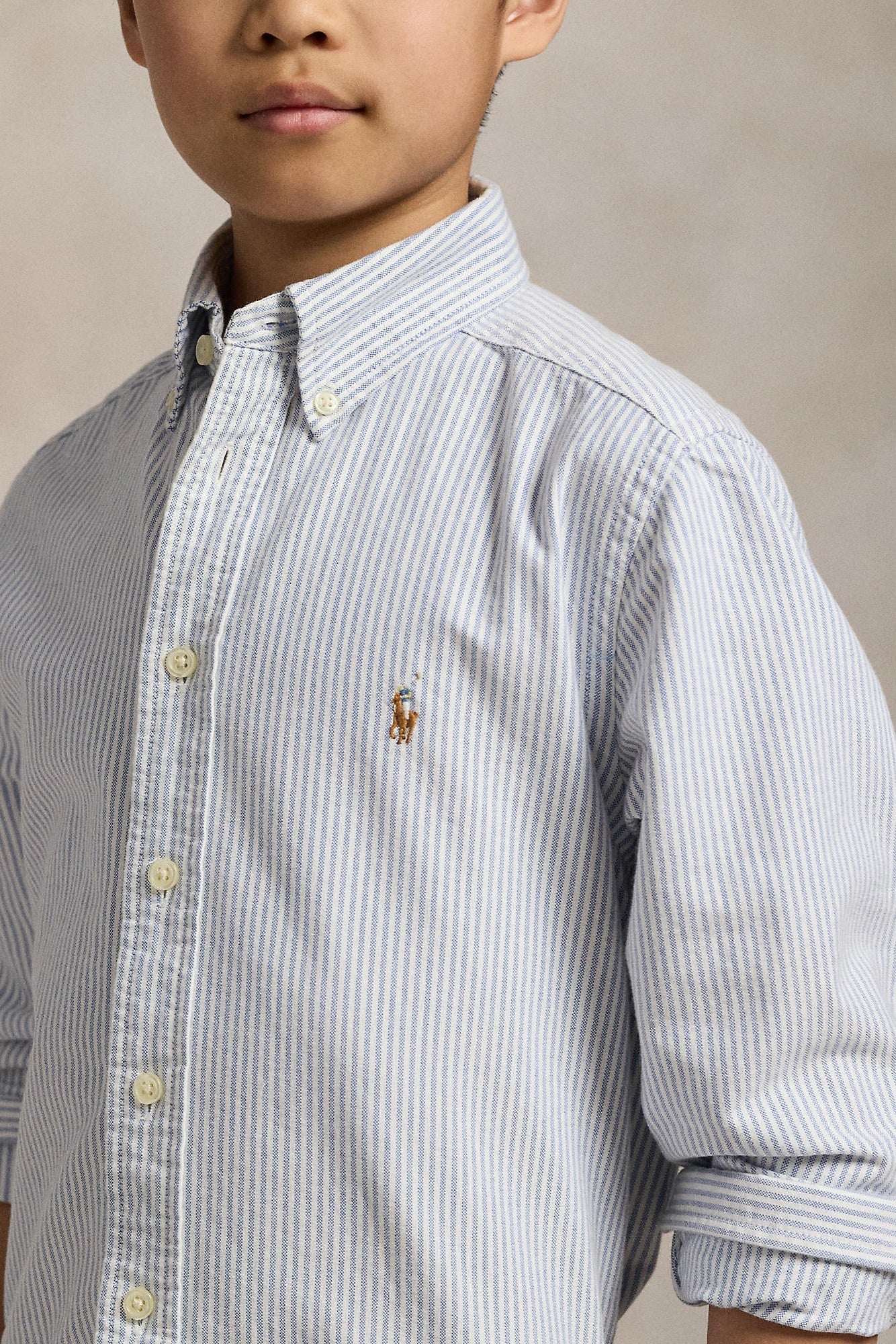 Polo Ralph Lauren Boys Long Sleeve Light Blue Striped Oxford Shirt