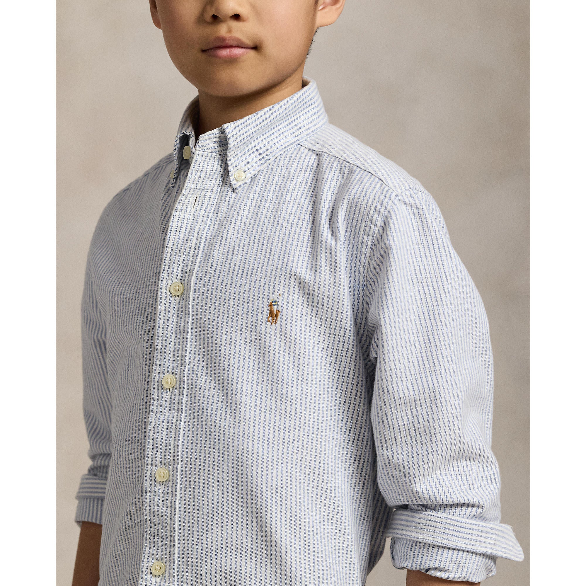 Polo Ralph Lauren Boys Long Sleeve Light Blue Striped Oxford Shirt