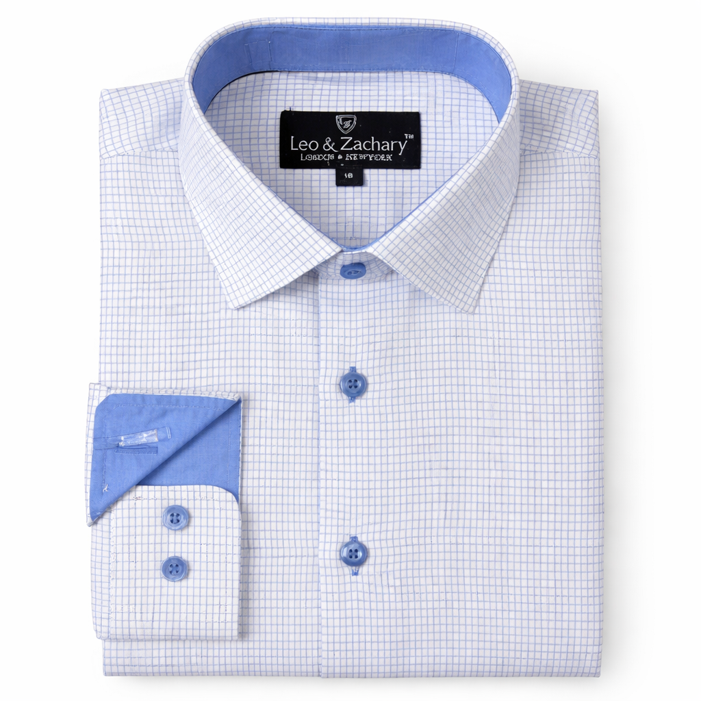 Leo & Zachary Boys Blue Mini Window Dress Shirt_ 50070