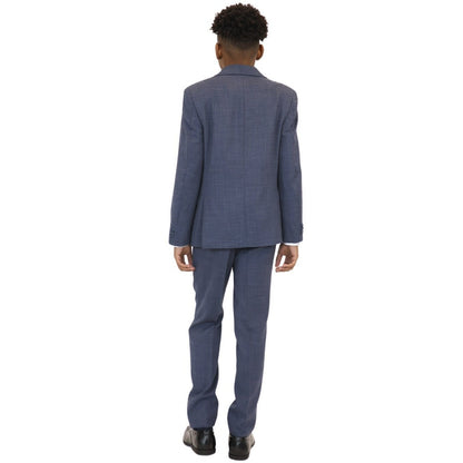 Michael Kors Boys Husky Medium Blue Mini Check Wool Suit UH185