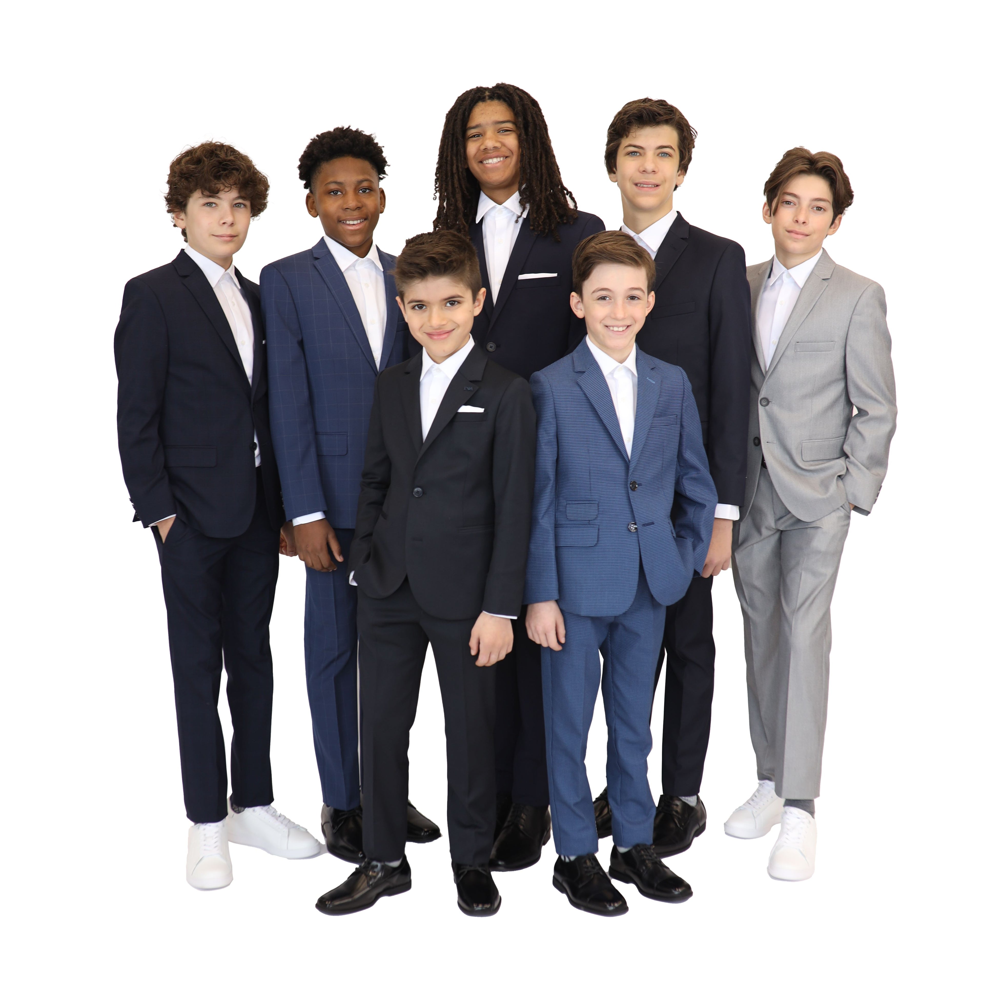 Boys in formal suits for bar mitzvah, communion, confirmation