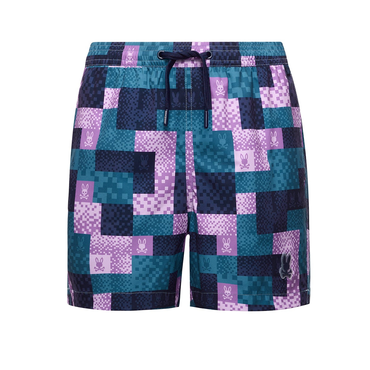 Colorful patterned shorts on a white background