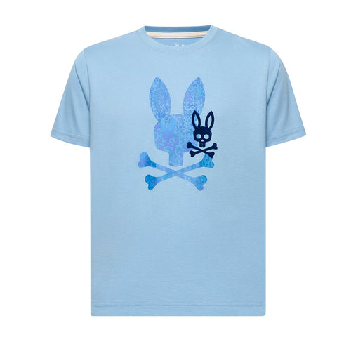 Light blue t-shirt with a graphic design on a white background