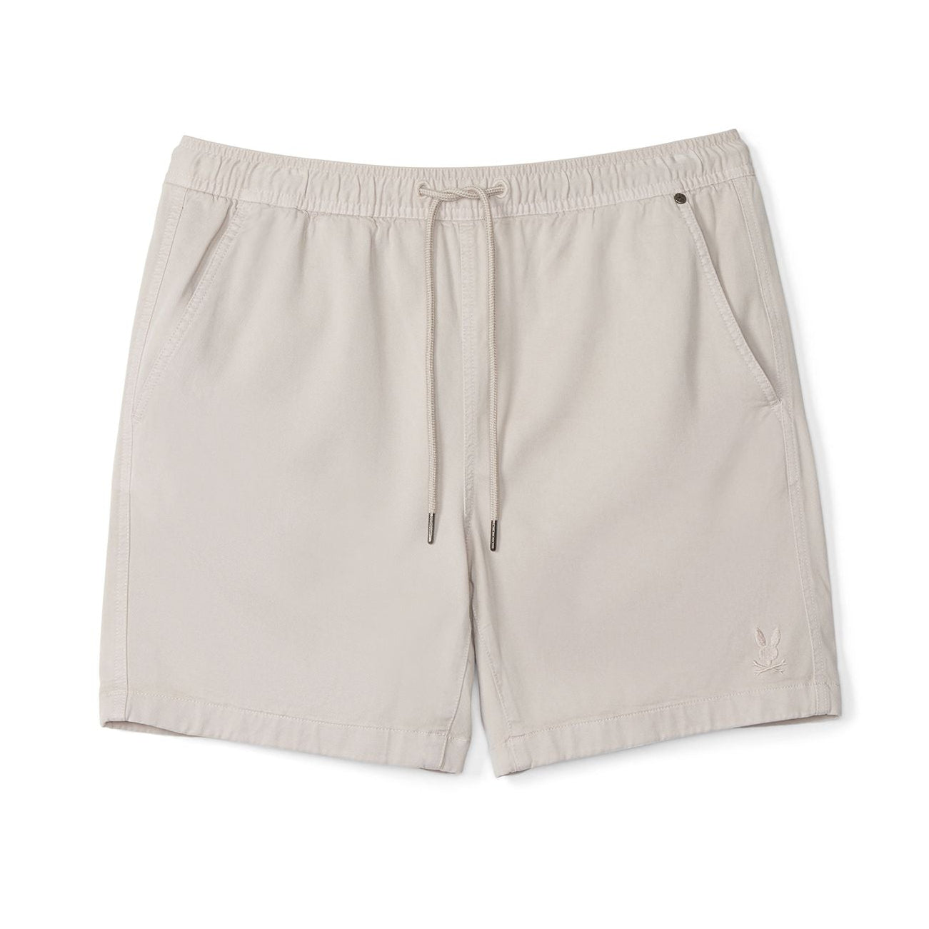 Beige shorts with a drawstring on a white background