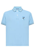 Light blue polo shirt with a small logo on a white background