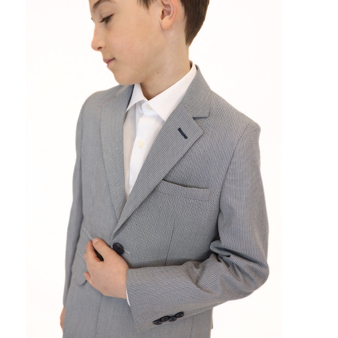 Leo Zachary Boys Slim Cooled Basket Weave Suit Blue 5828 NorthBoys