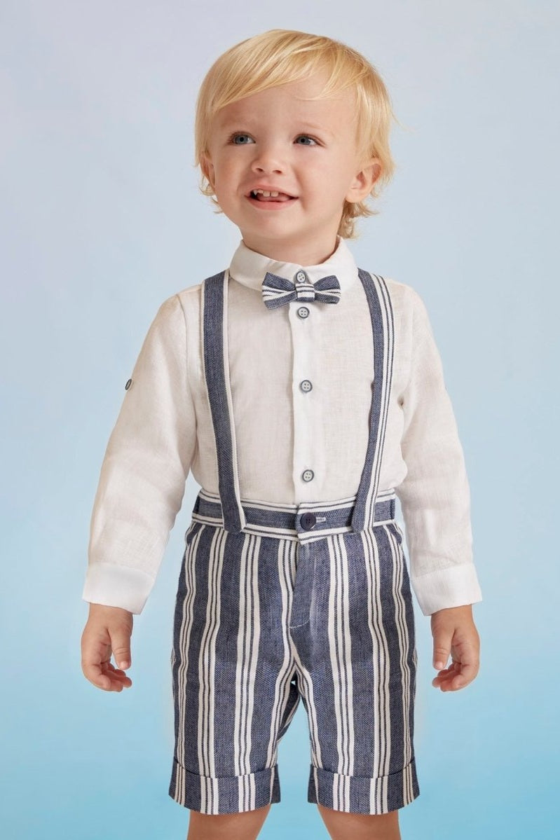 Abel & Lula Baby Shirt and Bermuda Shorts w/ Suspenders Set_Navy 5228 - NorthBoys