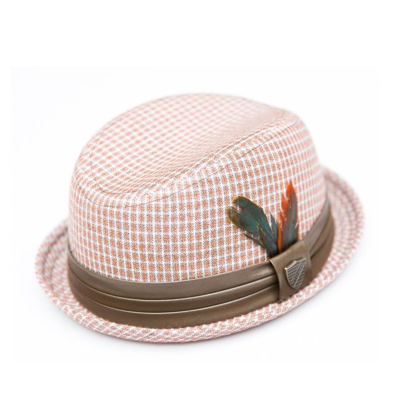 Fore Axel & Hudson Boys Orange/Grey/White Checks Fedora - NorthBoys