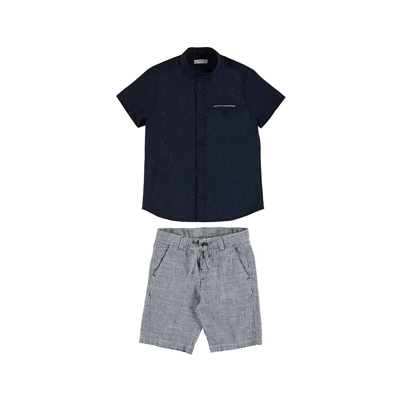 Mayoral Mini Shorts & Linen Shirt Set_ Navy 3267-17