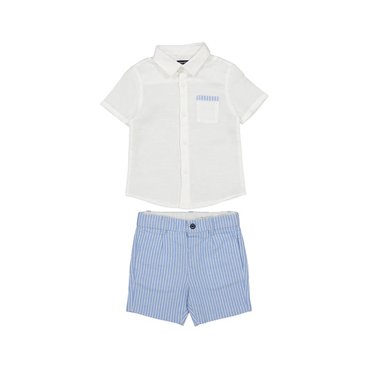 Mayoral Baby Dressy Linen Short Set_ Light Blue 1295-020