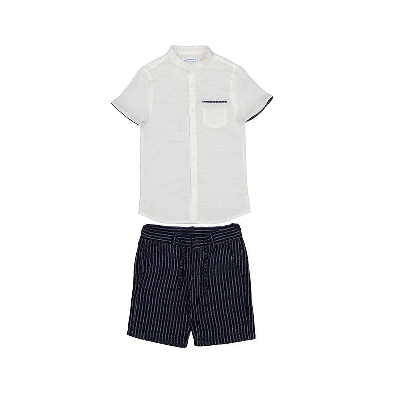 Mayoral Mini Shorts & Linen Shirt Set_ Navy 3240-26