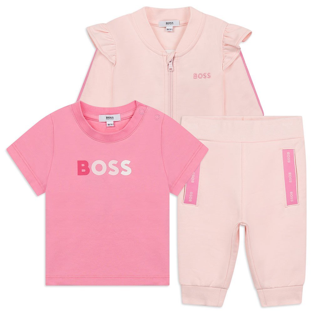 Hugo Boss Baby Girls Tracksuit w/T-shirt Set_ Pale Pink J98365-44L-NorthBoys