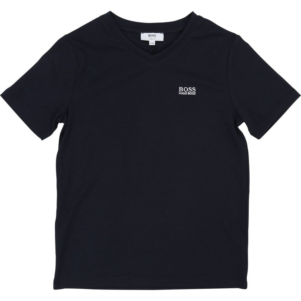 Hugo Boss Boys basic V - neck T-shirt in stretch cotton with embroidered logo J25Z04 - NorthBoys