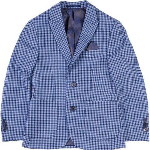 Isaac Mizrahi Boys Blue Gingham Slim Fit Wool Blazer 192 BL8231 - NorthBoys
