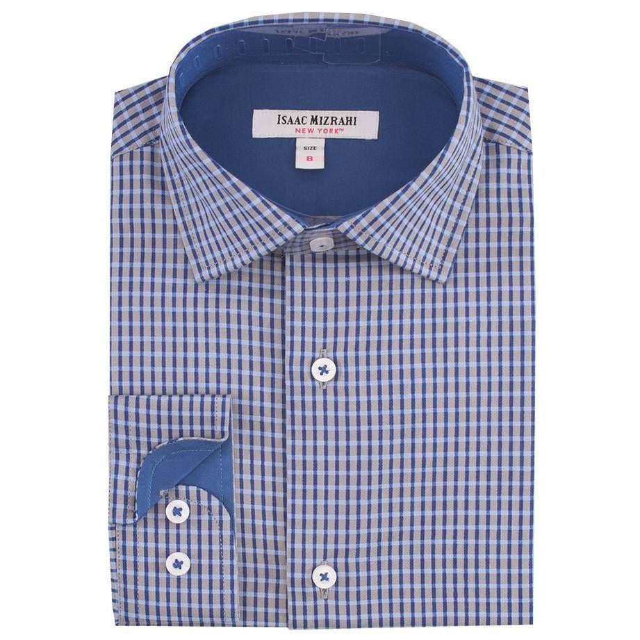 Isaac Mizrahi Boys Blue Grid Dress Shirt - NorthBoys