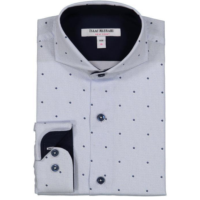 Isaac Mizrahi Boys Blue with Navy Polka Dot Dress Shirt SH9350 - NorthBoys