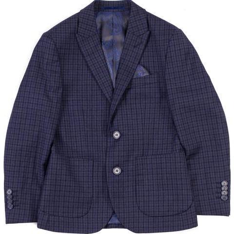 Isaac Mizrahi Boys Gingham Slim Fit Navy Wool Blazer - NorthBoys