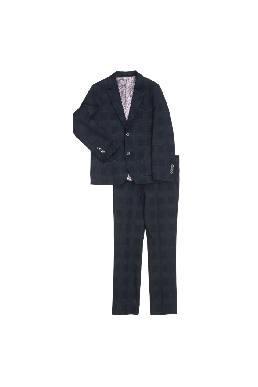 Isaac Mizrahi Boys Slim 2 Piece Charcoal Plaid Suit-NorthBoys