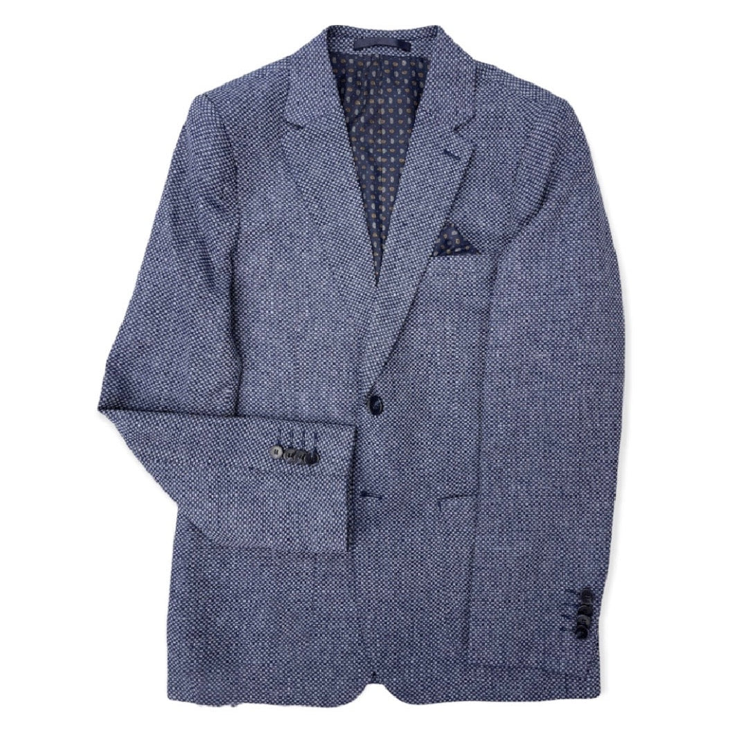 Isaac Mizrahi Boys Slim Fit Linen Basketweave Blazer_Blue BL8274 - NorthBoys
