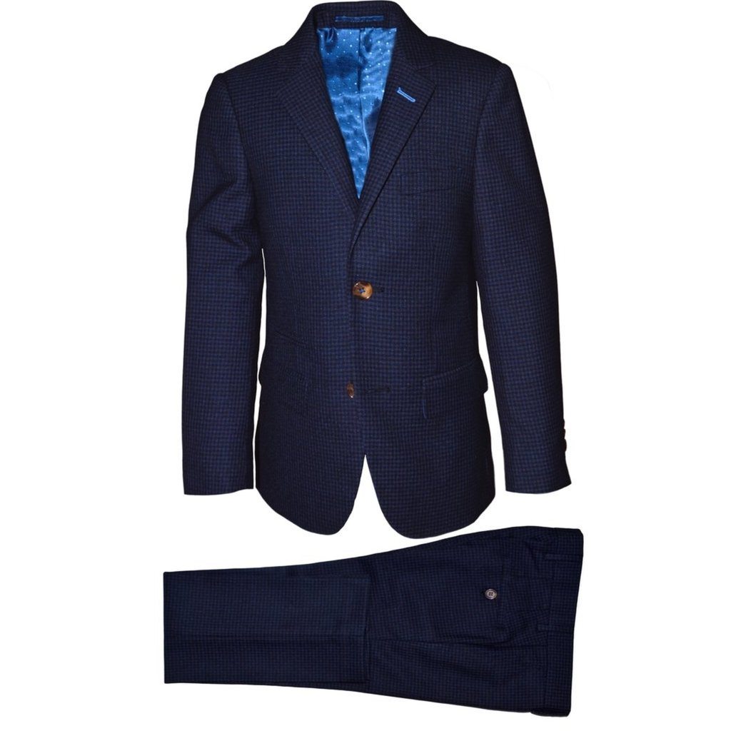 Isaac Mizrahi Boys Slim Mini Checks Navy Suit 171 ST2055-NorthBoys