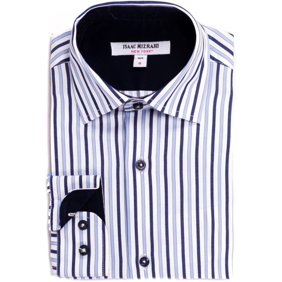 Isaac Mizrahi Boys White/Navy Striped Dress Shirt - NorthBoys