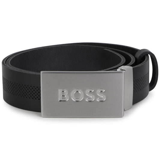 Hugo Boss Boys Black Belt w/Metal Buckle & Logo _Black J20395-09B