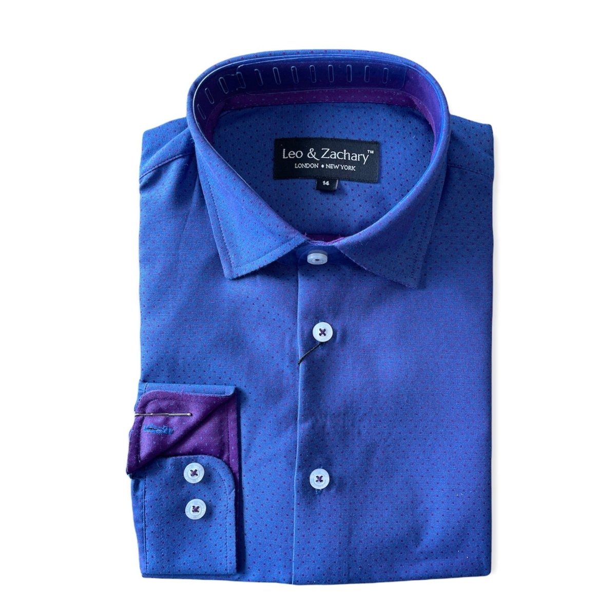 Leo & Zachary Boys Royal Wine Dot Dress Shirt_5798 - NorthBoys