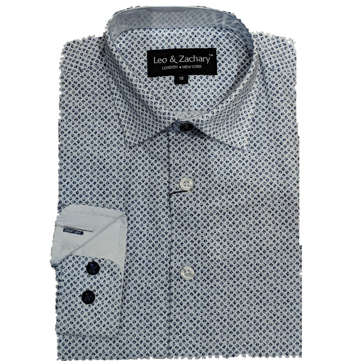 Leo & Zachary Boys Slim White and Navy Shirt 5693 - NorthBoys