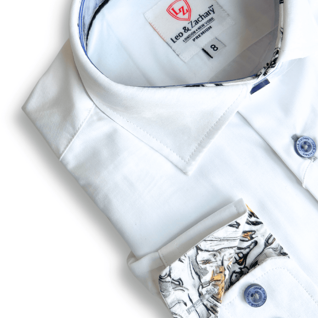 Leo & Zachary Boys White/Grey Stitch Non - Iron Dress Shirt_5520 - NorthBoys
