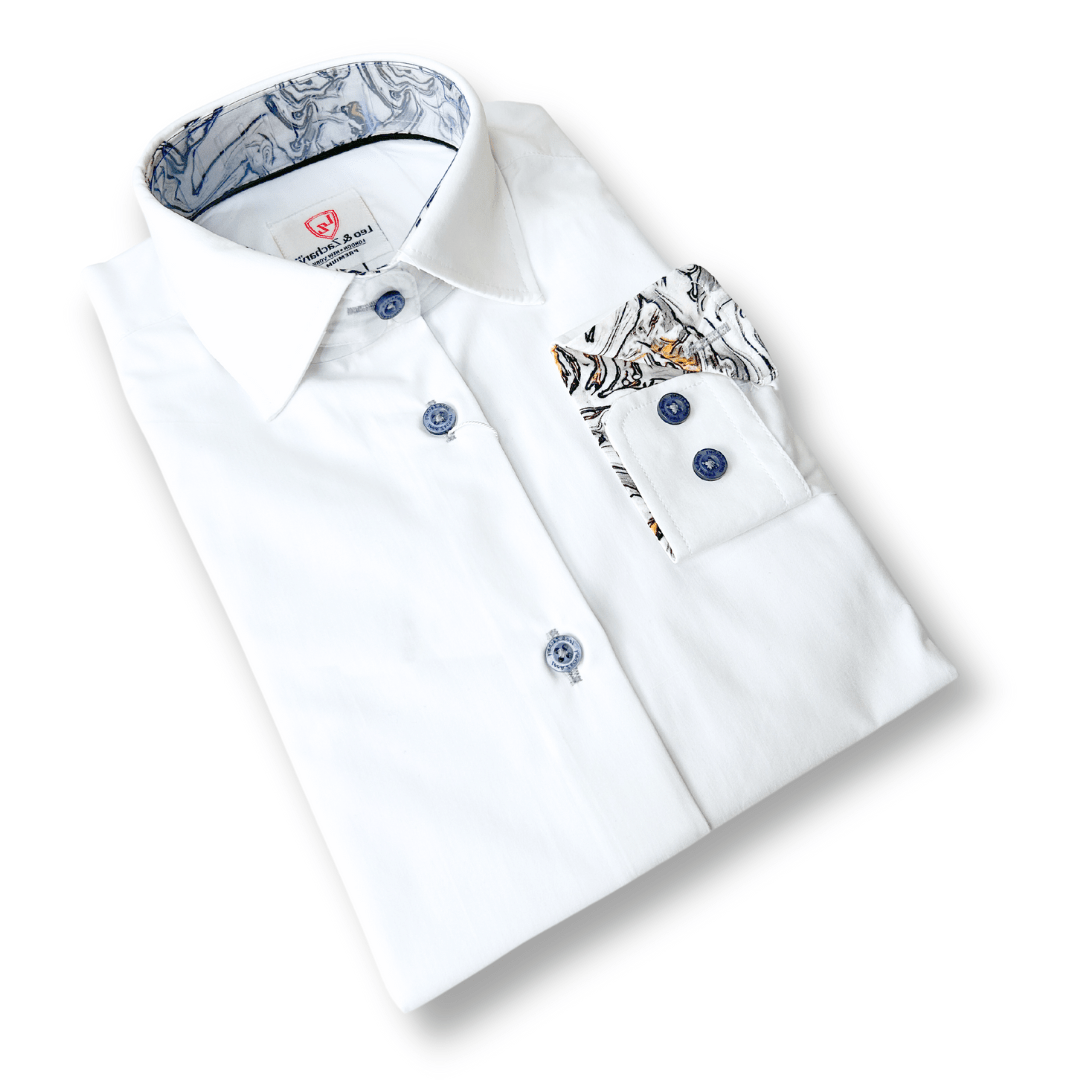 Leo & Zachary Boys White/Grey Stitch Non - Iron Dress Shirt_5520 - NorthBoys