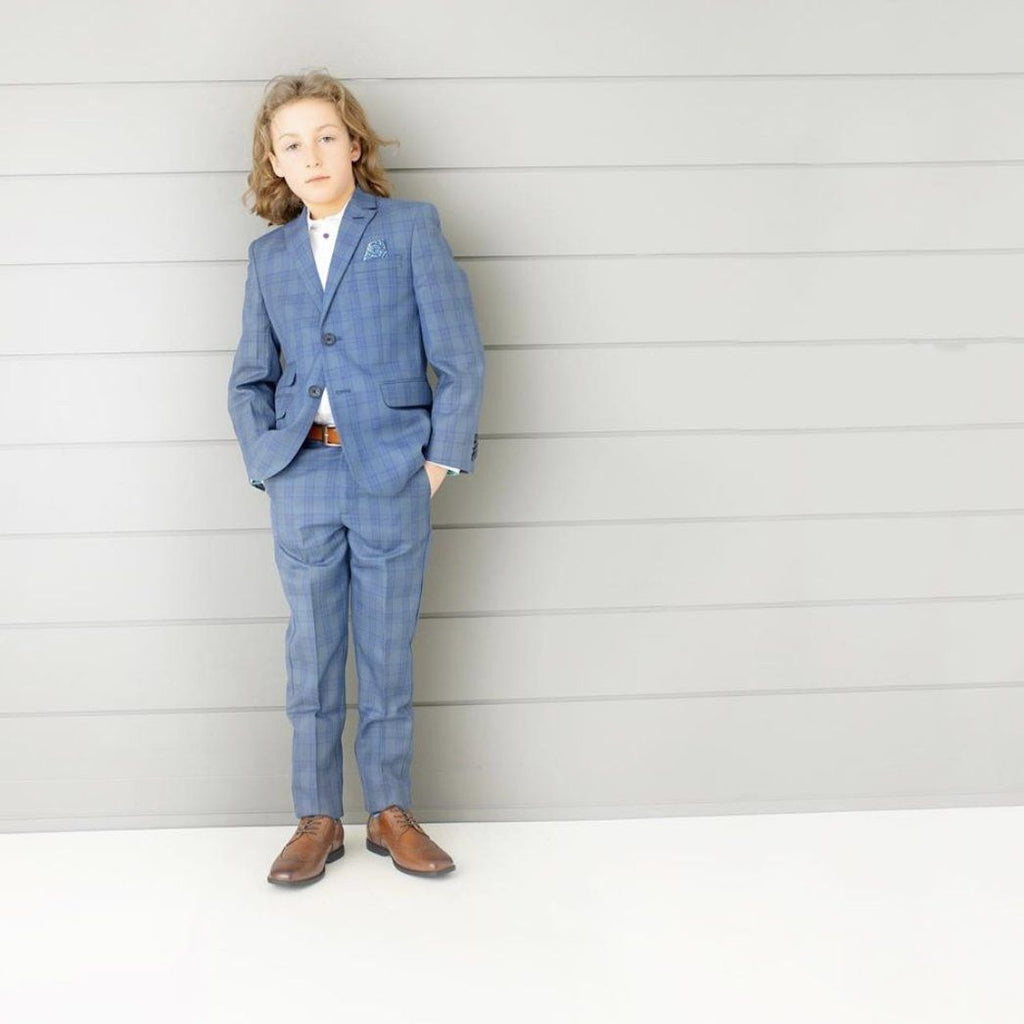 Leo & Zachary Steel Blue Slim Plaid Suit-NorthBoys