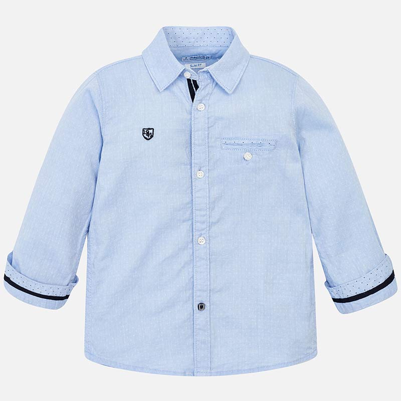Mayoral Mini Long Sleeve Blue Cotton Dress Shirt 3142 - NorthBoys