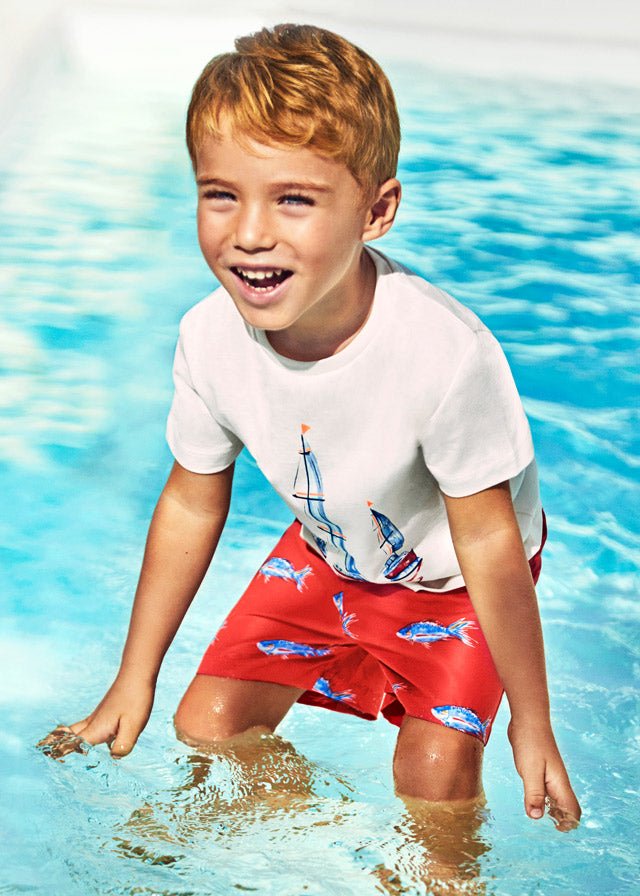 Mayoral Mini Swimming Shorts w/Fish Print_ Red 3664 - 27 - NorthBoys