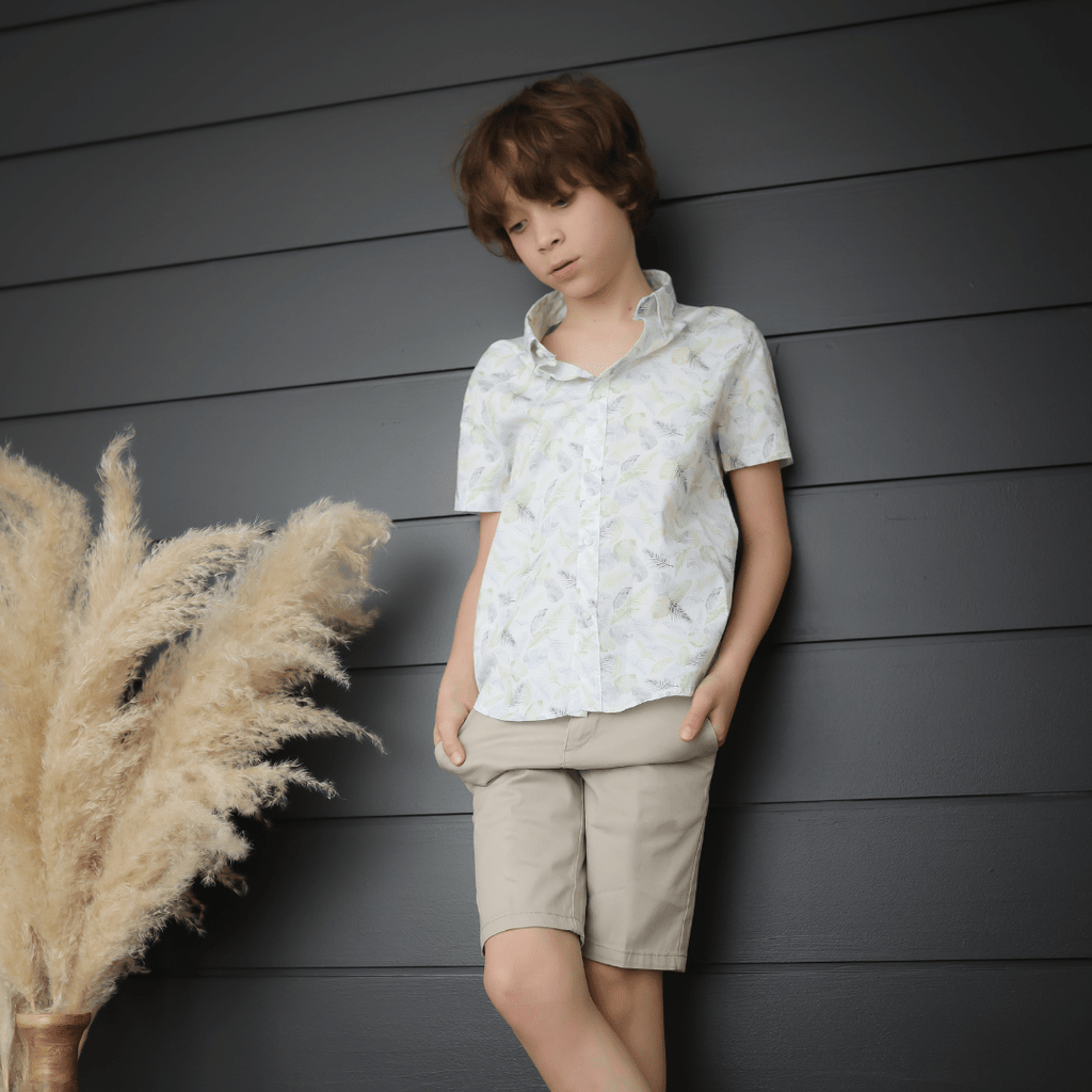 Nukutavake Boys White with Green Print Shirt - NorthBoys