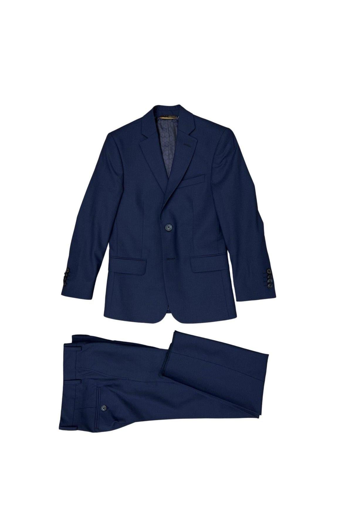 PinoPorte Boys Navy Tonal Check Wool Suit-NorthBoys