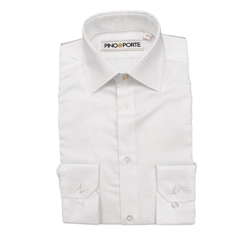 PinoPorte Boys White Cotton Textured Dress Shirt_ ZH004 - NorthBoys