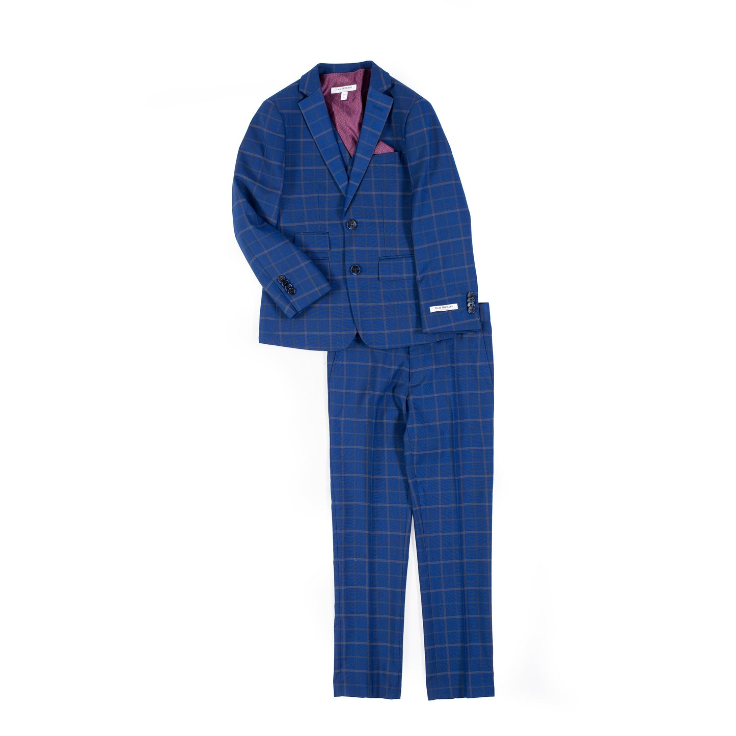 Isaac Mizrahi Boys Slim Plaid Blue 3 Piece Suit ST2398