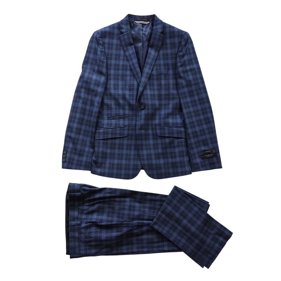Marc New York Boys Skinny Dark Blue Plaid Suit W0481