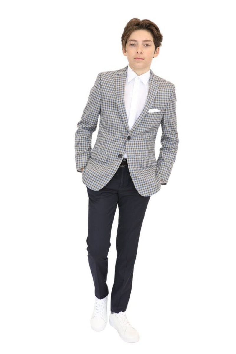 Tallia Boys Beige/Blue/Brown Check Sports Jacket-NorthBoys